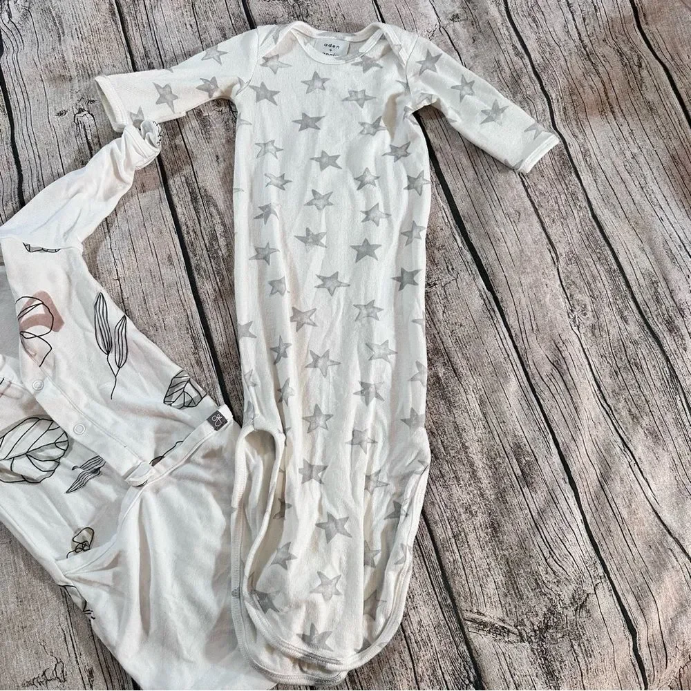Lot of 2 Unisex White Baby Sleep Gowns; Goumi & Aden + Anais Bith Size 0-3